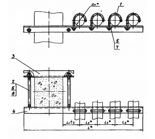 Крепления четырёх трубопроводов к ж/б колоннам в Речице