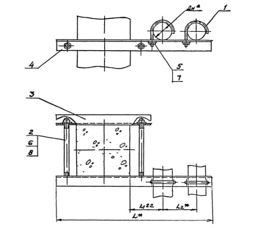 Крепления двух трубопроводов к колонне в Речице