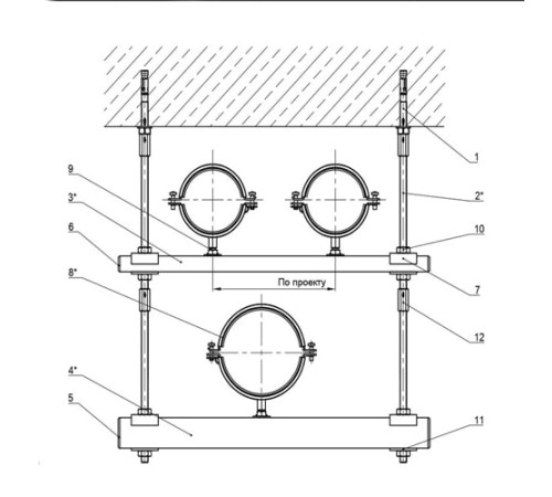 Крепления трех трубопроводов к перекрытию в Речице