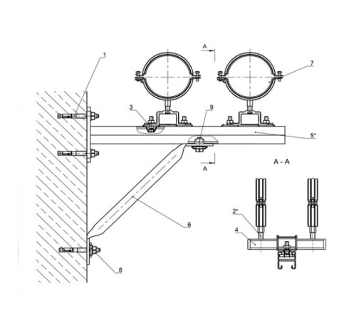 Крепления двух трубопроводов к стене в Речице